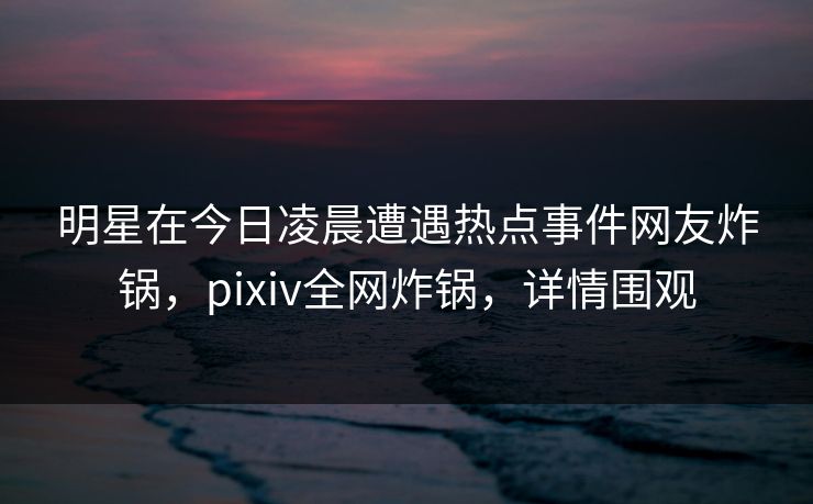 明星在今日凌晨遭遇热点事件网友炸锅，pixiv全网炸锅，详情围观